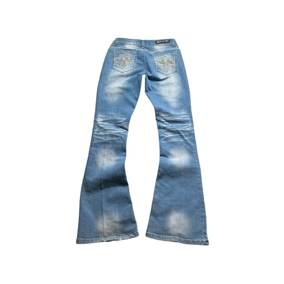 2000s Red Rivet Flare Jeans - Picture 2 of 7